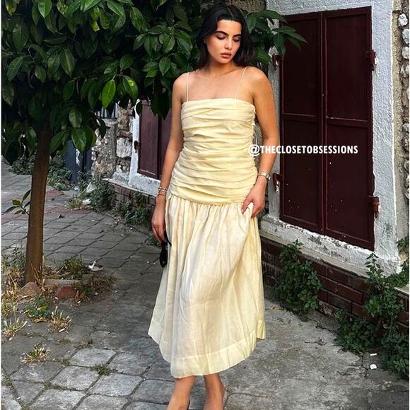 ZARA Blogger Fave Ruched Taupe Midi Dress NWT 🤎 - Picture 10 of 16